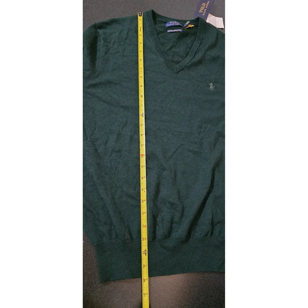 NWT Polo Ralph Lauren Sweater Washable Merino Wool V-Neck Green Sz M Long Sleeve